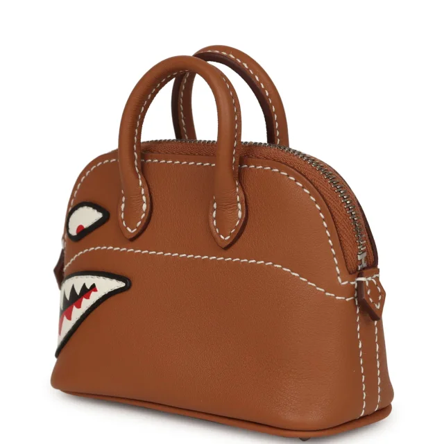 Hermès Mini Bolide Shark Bag Charm Gold and White Swift Palladium Hardware in White Swift leather from Madison Avenue Couture, photo 4 of 8