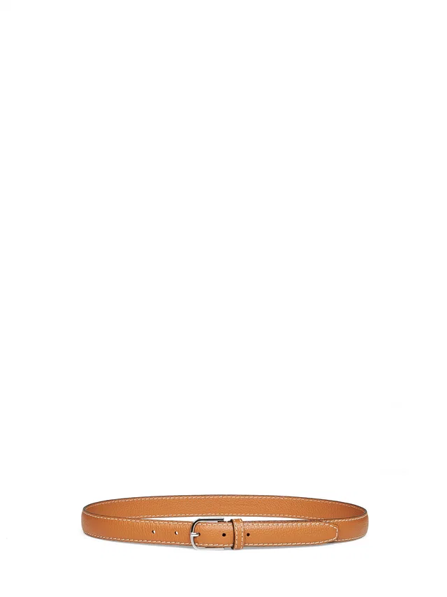 TOTEME Pebble-Grained Calf Leather Belt — Tan in Brown Calfskin from HEWI