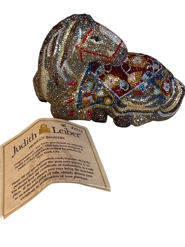 Judith Leiber Crystal Horse Clutch Minaudire Swarovski Evening Bag in red|gray|silver Leather from Poshmark