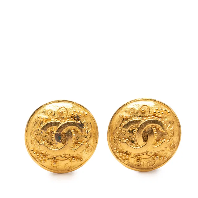 Gold Chanel CC Gold Plated Grapevine Round Clip On Earrings in Gold from Designer Revival