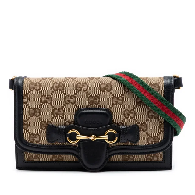 Beige Gucci GG Canvas Lady Web Wallet On Strap Crossbody Bag in Beige Canvas from Designer Revival