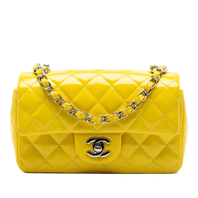 Yellow Chanel Mini Rectangular Classic Patent Single Flap Crossbody Bag in Yellow Patent leather from Designer Revival