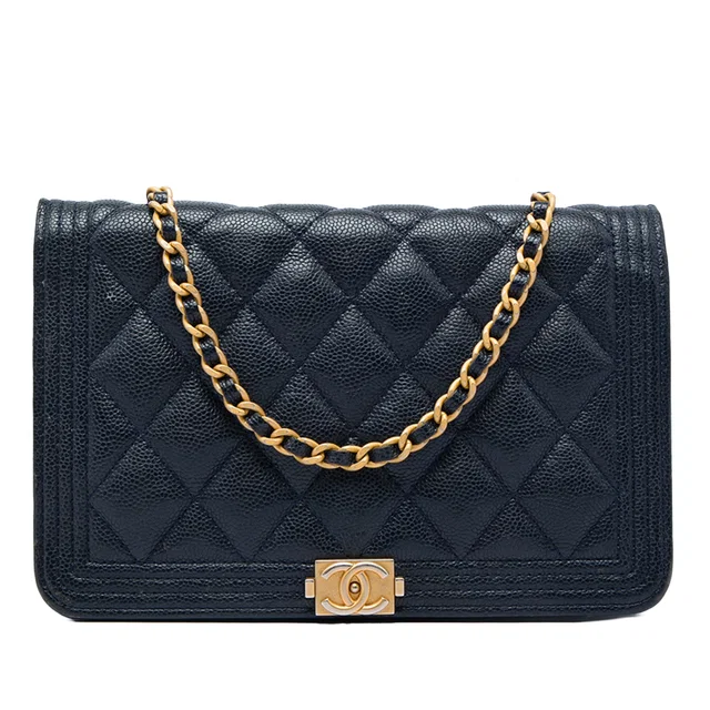 Blue Chanel Quilted Caviar Boy Wallet on Chain Crossbody Bag in Blue Caviar leather from Designer Revival