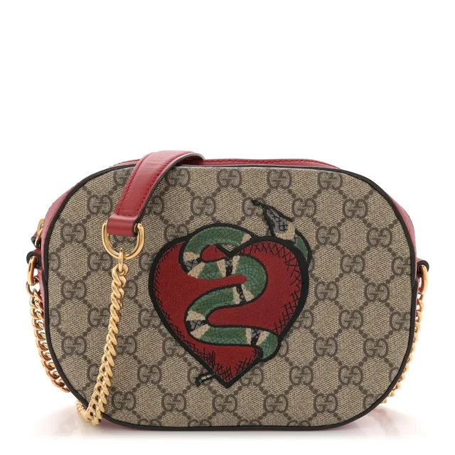 Gucci Kingsnake Heart Embroidered Mini Chain GG Supreme Coated Canvas Bag - Beige in Beige Coated canvas from H&T