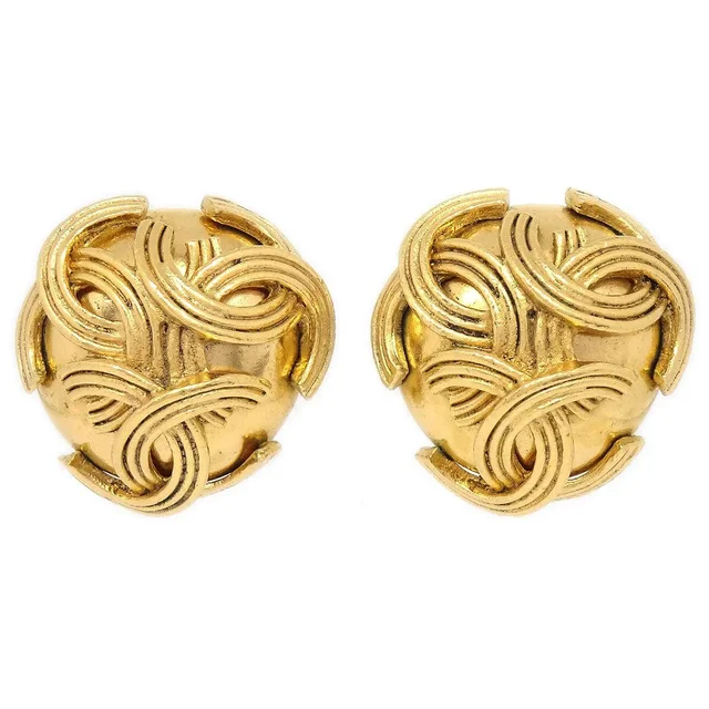 Chanel Triple CC Logo Clip-On Earrings Gold 94A in Gold from AMORE Vintage Tokyo