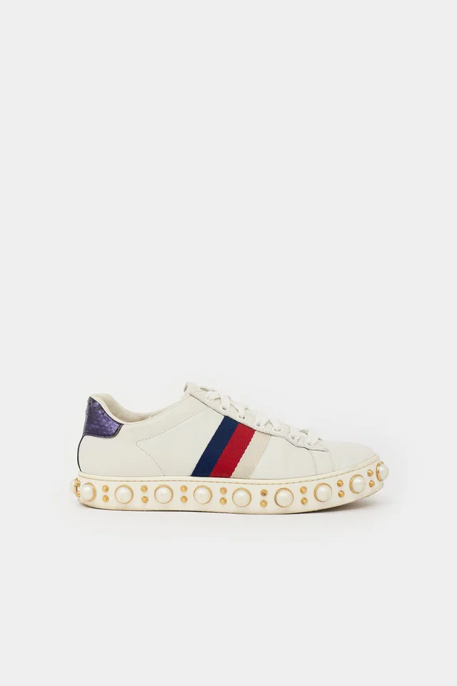 Gucci Leather Ace Embellished Sneaker in Leather from VSP Consignment