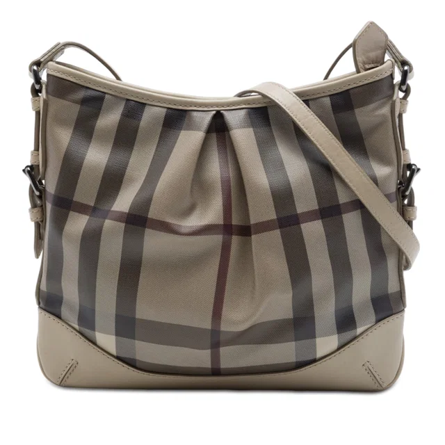 Gray Burberry Smoke Check Coated Canvas Hartham Crossbody in Grey Coated canvas from Designer Revival
