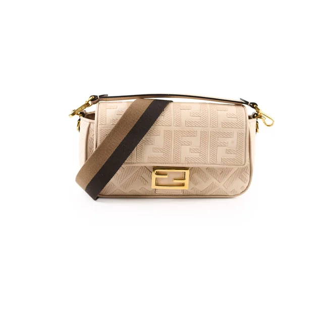 Fendi FF Baguette Medium Jacquard Canvas Beige in Beige Canvas from The Purse Affair