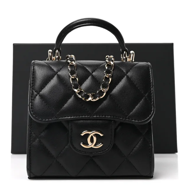 Chanel Quilted Top Handle Flap Clutch in Black Lambskin from FASHIONPHILE, photo 11 of 11