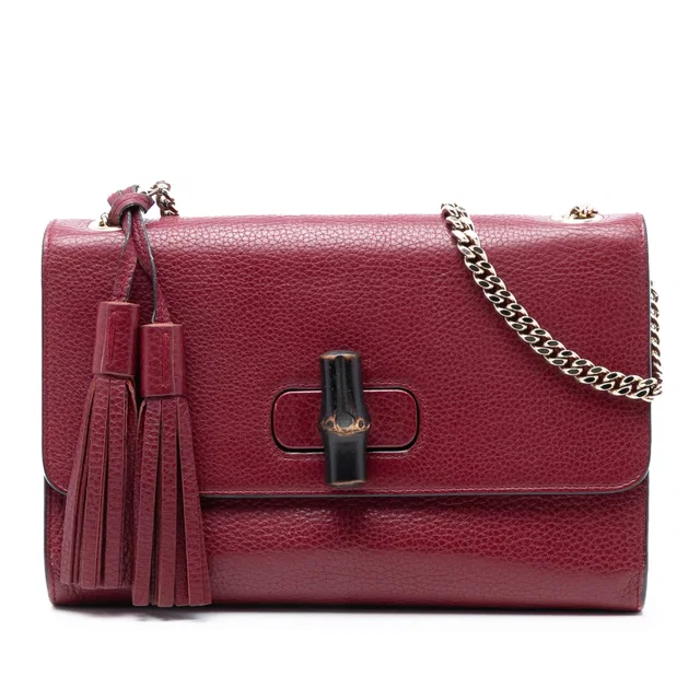 Red Gucci Medium Leather Miss Bamboo Crossbody in Red Leather from Designer Revival