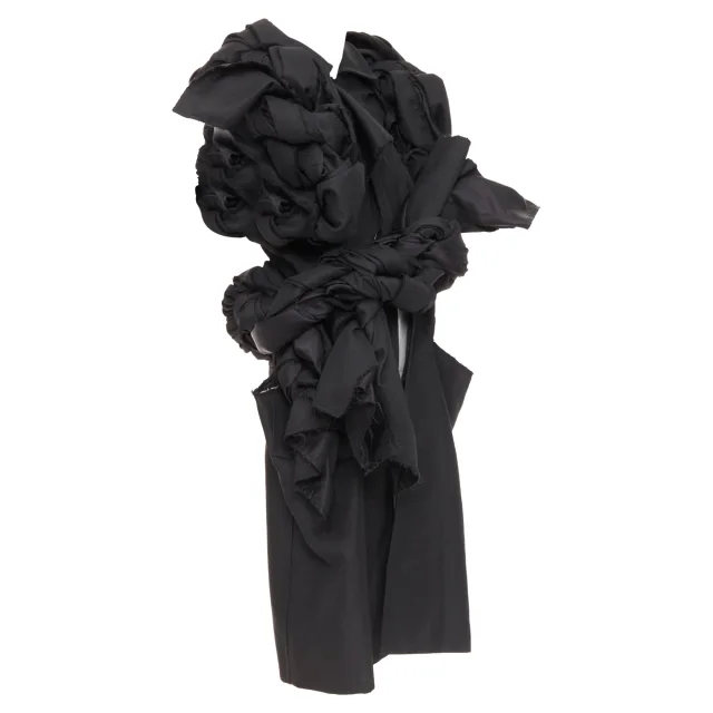 Comme des Garcons black textured 3D multi knots cut out coat in black, photo 3 of 6 from ShopSimon