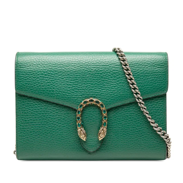 Green Gucci Calfskin Dionysus Wallet on Chain Crossbody Bag in Green Calfskin from Designer Revival