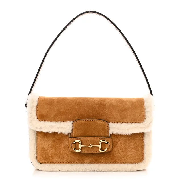 Gucci Shearling Horsebit 1955 Suede Leather Bag - Beige in Beige Suede from H&T