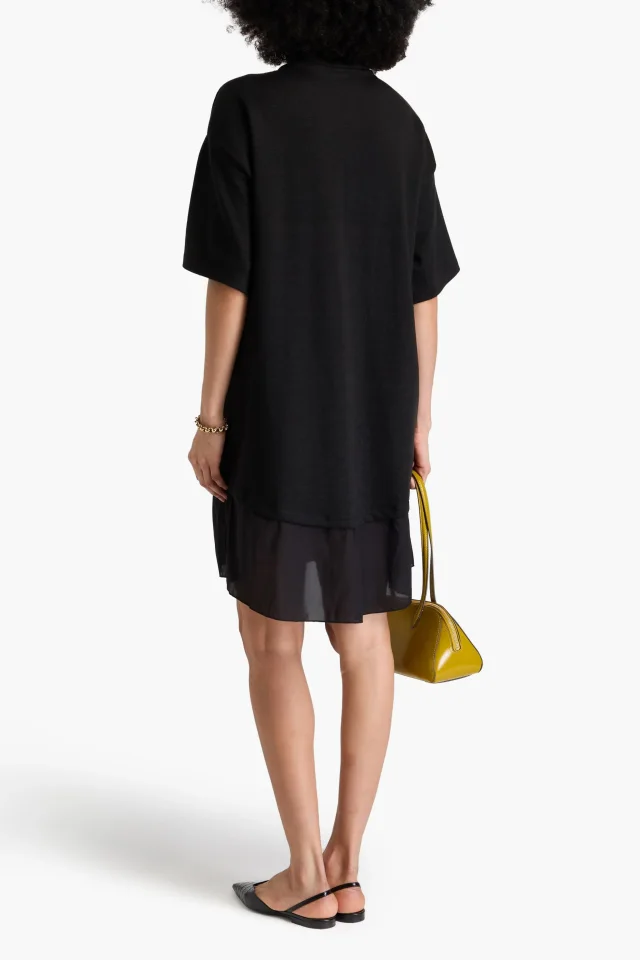 Victoria Beckham Cutout Crepe de Chine and Linen-Blend Dress in Black, photo 3 of 4 from THE OUTNET