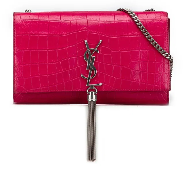 Pink Saint Laurent Medium Croc Embossed Leather Kate Tassel Crossbody in Pink Crocodile from Designer Revival, photo 1 of 1