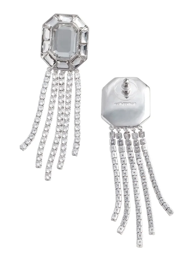SELF-PORTRAIT Earrings 'SILVER CRYSTAL DROPLET' with Metallic Crystals for Women, photo 4 of 4 from Gaudenzi Boutique