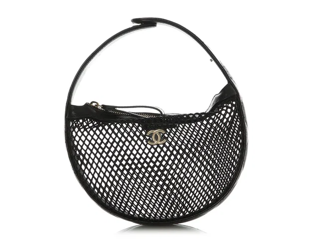 Chanel Mini Black Mesh Pouch in Black Lambskin from Ann's Fabulous Finds