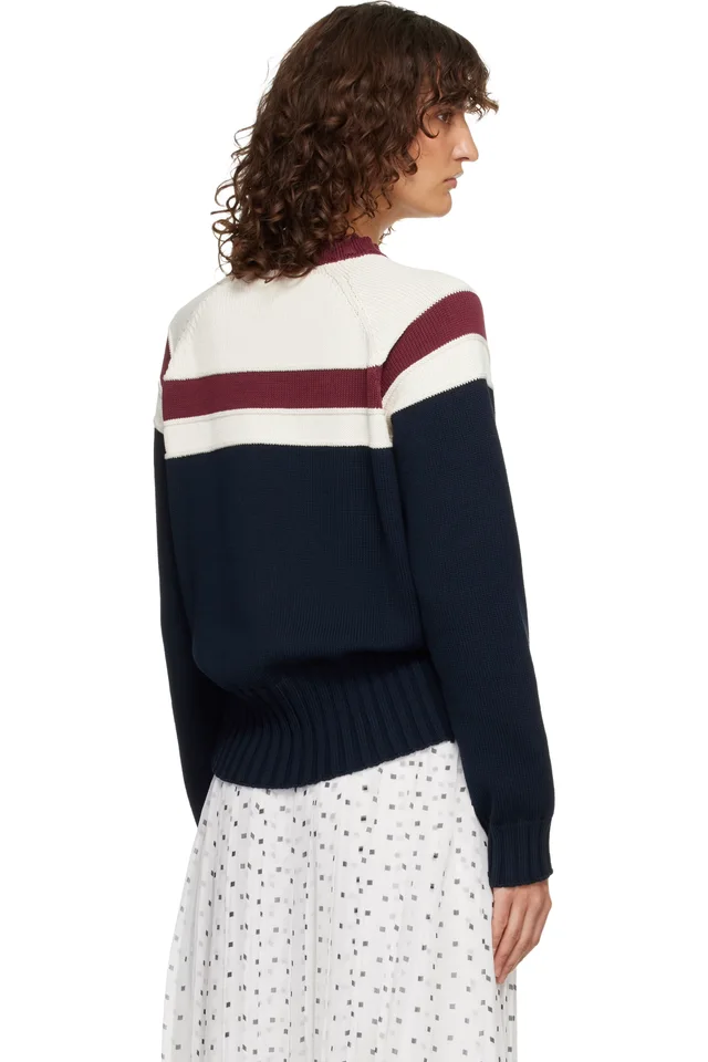 Marni Off-White & Navy Contrast Stripe Cotton Sweater, photo 3 of 4 from SSENSE