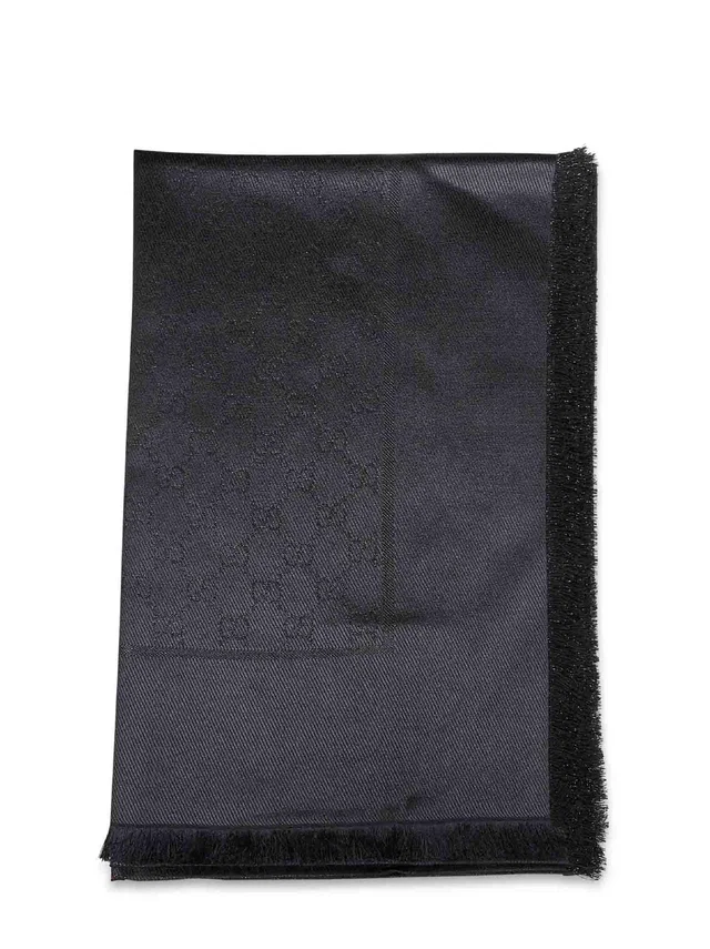 Gucci Gg Lamé Wool And Silk Shawl — Black Shawls in Black Silk from HEWI