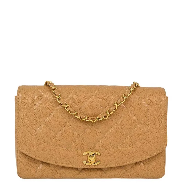 Chanel 1991-1994 Beige Caviar Medium Diana Shoulder Bag in Beige Caviar leather from AMORE Vintage Tokyo