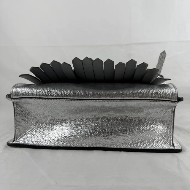 Burberry Silver Leather Fringed Macken Crossbody Bag in Silver GHW, Leather, Metal, Perforated leather from Reowned, photo 7 of 10