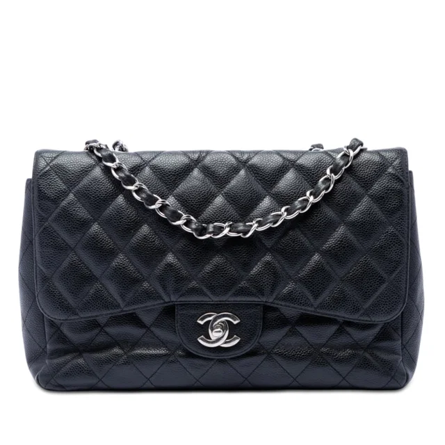Black Chanel Jumbo Classic Caviar Single Flap Shoulder Bag in Black Caviar leather from Designer Revival