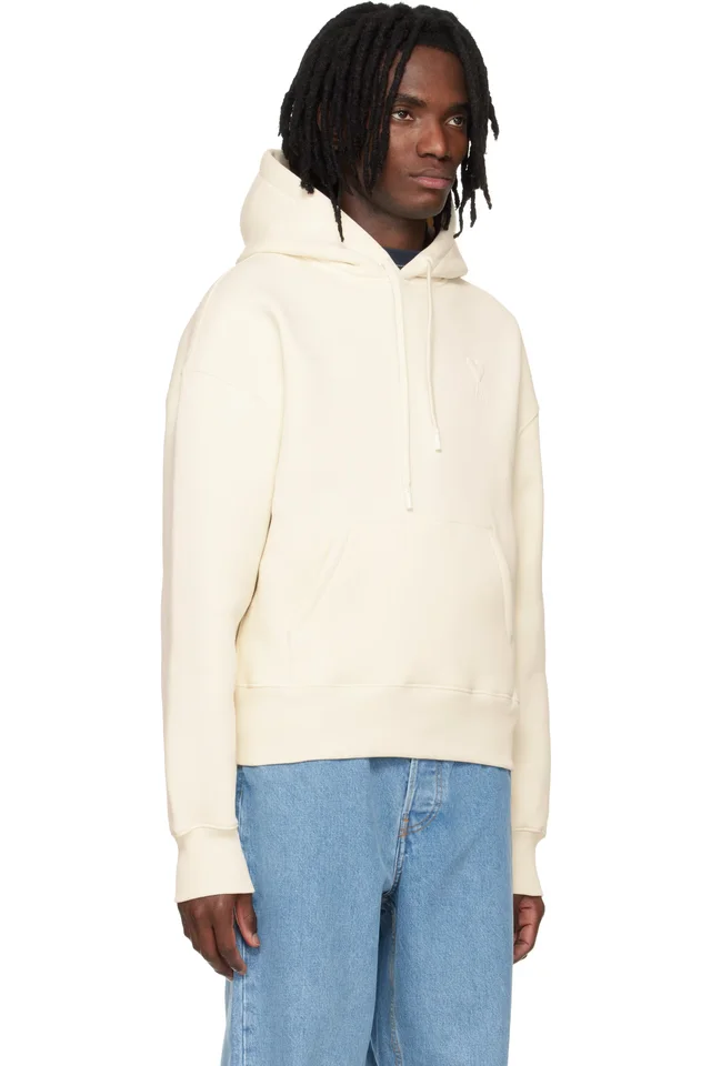 AMI Paris Off-White Cotton Embossed Ami De Coeur Hoodie, photo 2 of 4 from SSENSE