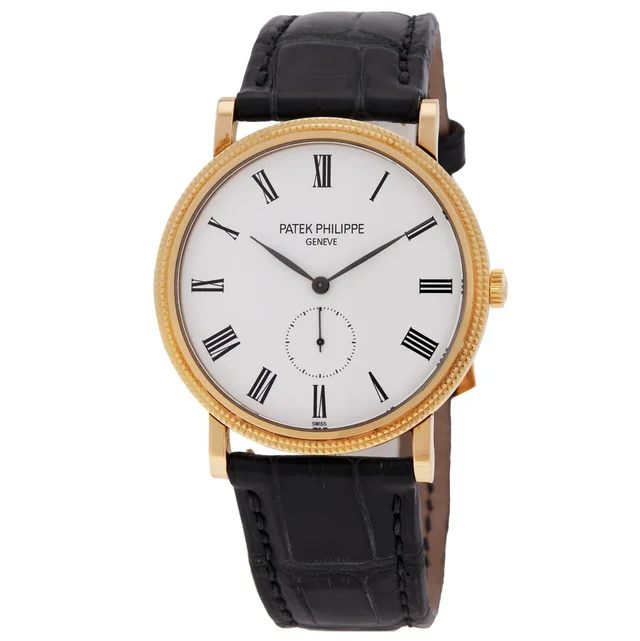 Patek Philippe Calatrava Mechanical White Dial Mens Watch 5119J-001 in yellow|blue|white|gold|black Patent leather from Jomashop.com