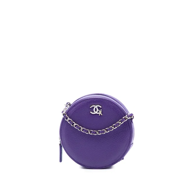 Purple Chanel CC Goatskin Round Ski Clutch with Chain Crossbody Bag in Purple Goatskin from Designer Revival