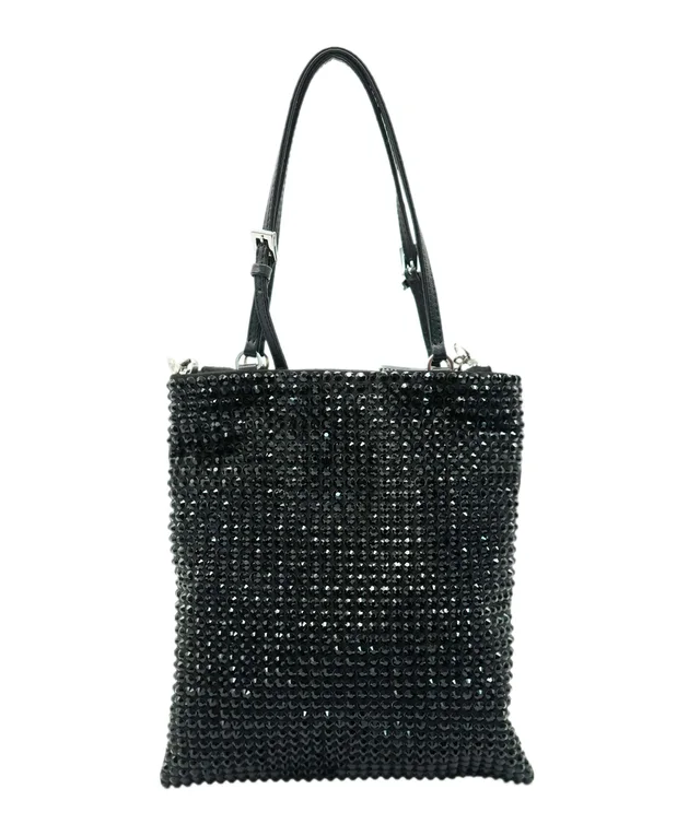 Prada Black Crystal Embellished Logo Chain Crossbody Bag in Black Satin from Luxury Promise, photo 2 of 2