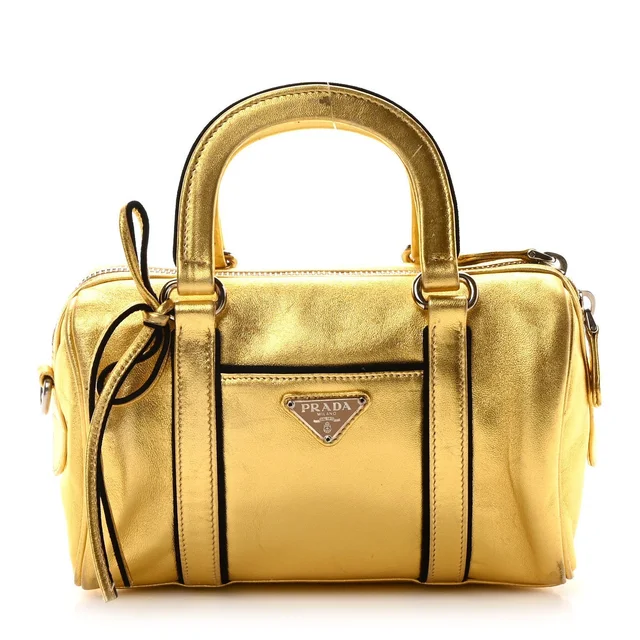 Prada Metallic Calfskin Small Top Handle Bag - Platino in Calfskin from H&T