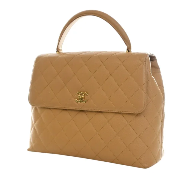 Beige Chanel CC Quilted Caviar Kelly Top Handle Bag Handbag in Beige Caviar leather from Designer Revival, photo 3 of 15