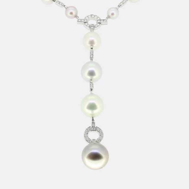 Cartier South Sea Pearl and Diamond Sautior Necklace in Silk from The Vintage Jeweller