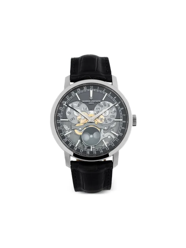 Vacheron Constantin pre-owned Traditionnelle 41mm - men - 18kt White Gold/Leather - One Size - Grey in gray Leather from Farfetch