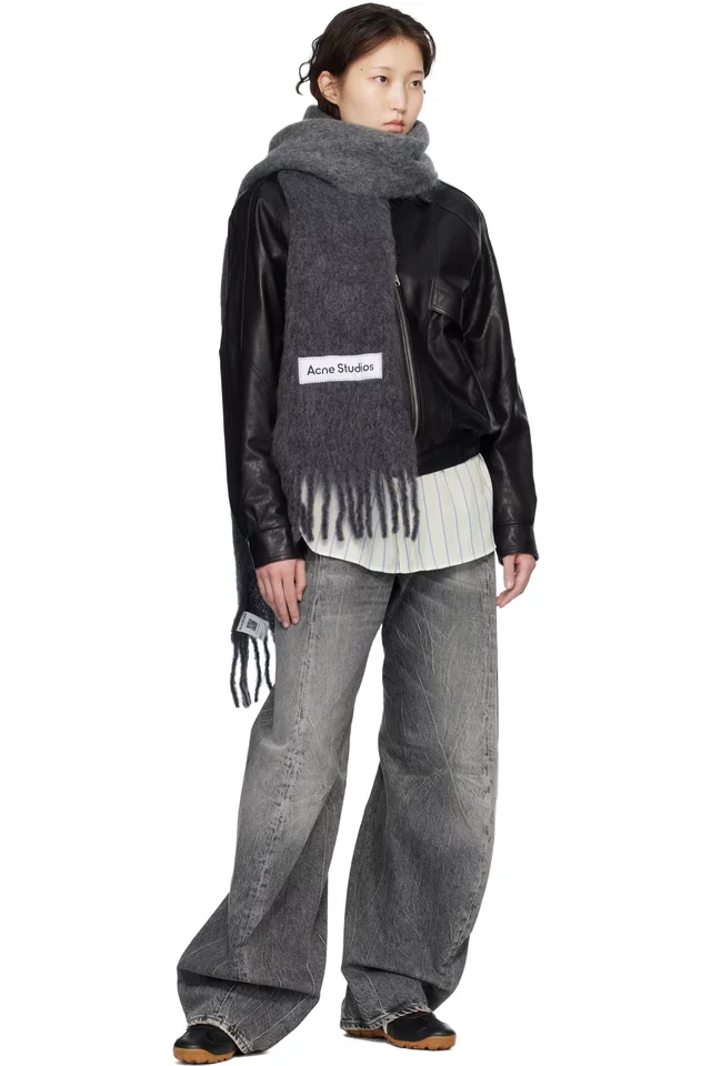 Acne Studios Gray Wool Fringe Scarf, photo 2 of 2 from SSENSE