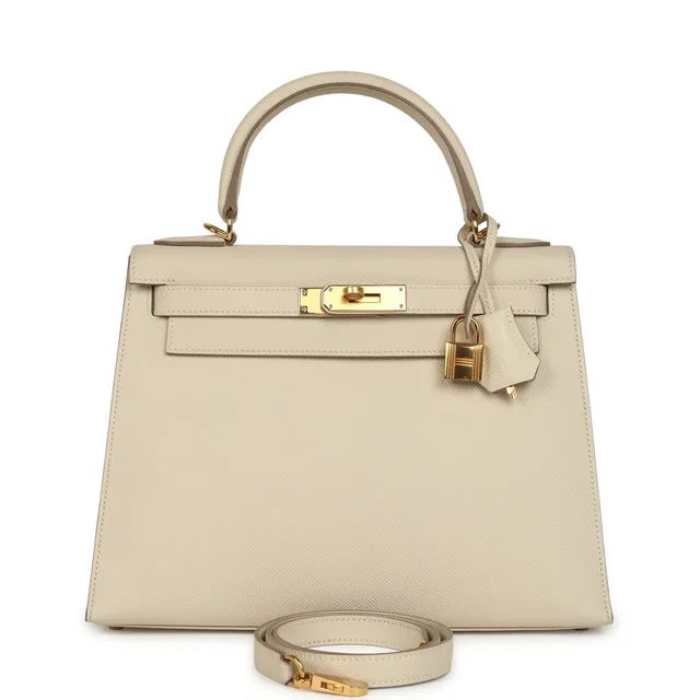 Hermès Kelly Sellier 28 Craie Epsom Gold Hardware in White Epsom leather from Madison Avenue Couture