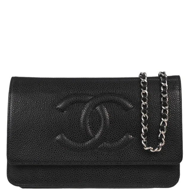 Chanel 2011 Black Caviar Timeless WOC Wallet on Chain Shoulder Bag in Black Caviar leather from AMORE Vintage Tokyo