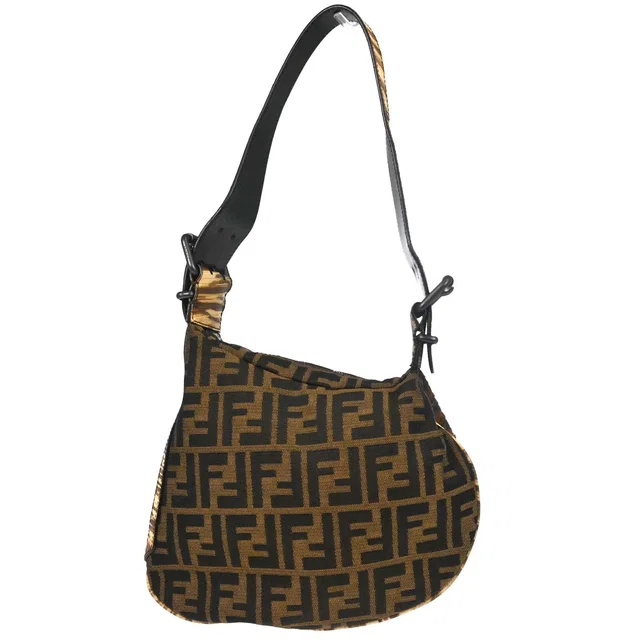 Fendi Brown Canvas Lizard Zucca Wood Panel Oyster Hobo Handbag in Brown Lizard from AMORE Vintage Tokyo