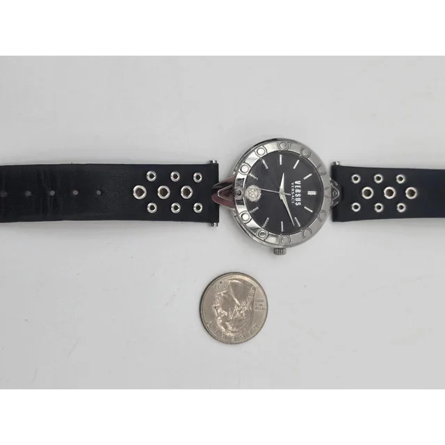 Versace Women's Analogue Watch - Black/Silver in gray|black|silver from Depop, photo 8 of 9