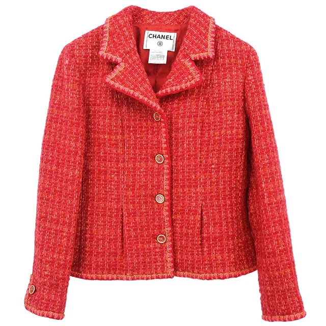 Chanel 2001 Single Breasted Jacket Tweed Red #40 in Red Tweed from AMORE Vintage Tokyo