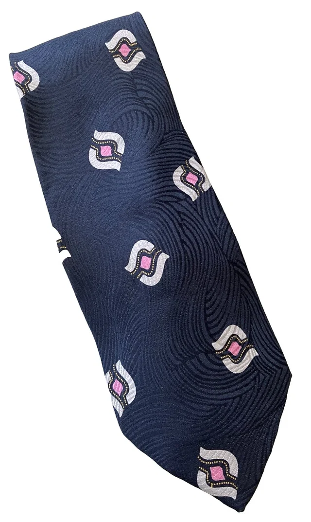 Retro Giorgio Armani Mens Silk Tie Black W Abstract Silver Pink Pattern 3.5 X 59 in silver|black|gray Silk from Poshmark