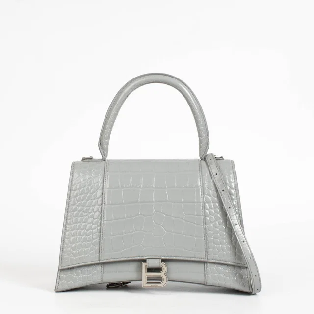 Balenciaga Grey Crocodile Embossed Hourglass Medium Bag in Grey Crocodile from Labellov