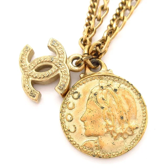 Chanel Necklace Gold Coin CC Logo Chain in Gold from The Reluxe
