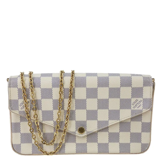 Louis Vuitton Felicie Pochette Damier Azur Crossbody Bag Rose Ballerine in Pink Canvas from Dallas Designer Handbags