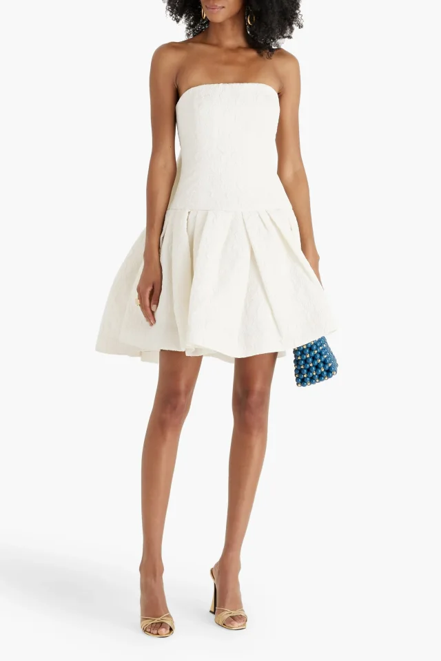 Oscar de la Renta Strapless Pleated Cloqué Mini Dress, photo 2 of 4 from THE OUTNET