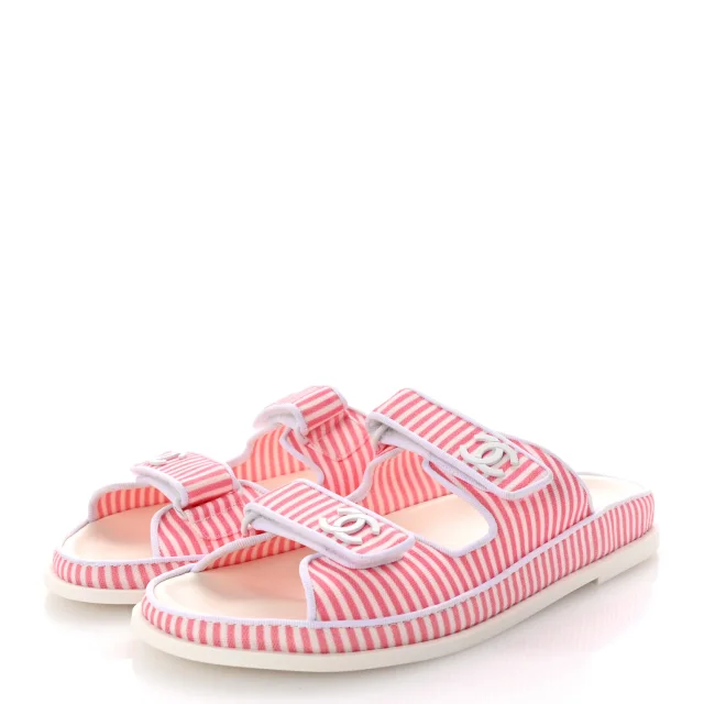 Chanel Printed Cotton Velcro Dad Flat Mules 41 White Pink in White from FASHIONPHILE, photo 4 of 10