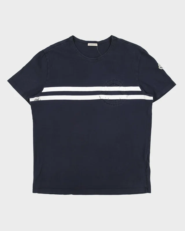 S/ 2020 Moncler Heavyweight Striped Logo Crewneck T-Shirt - XL from Rokit Vintage