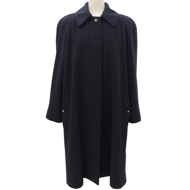 Chanel 1996 Cashmere CC Mark Button Long Coat #38 Dark Navy in Navy Cashmere from VINTAGE QOO TOKYO