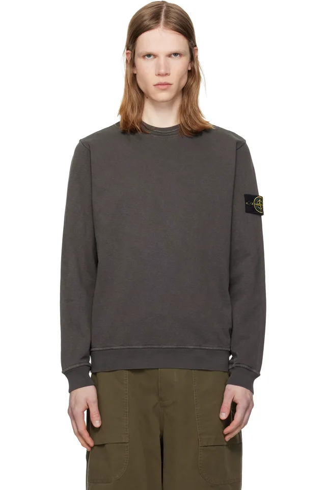 Stone Island Gray 6100034 Malfilé Fleece 'Old' Effect Sweatshirt, image 1 of 1 from SSENSE