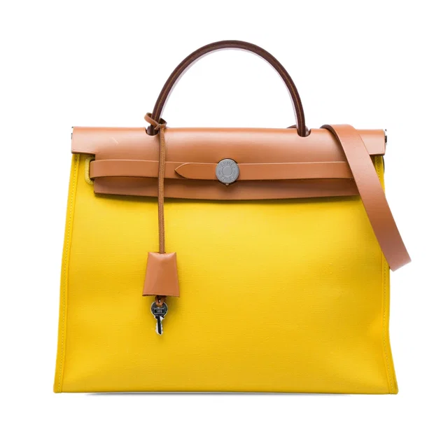 Yellow Hermès Toile Herbag Zip 31 Satchel in Yellow Canvas from Designer Revival